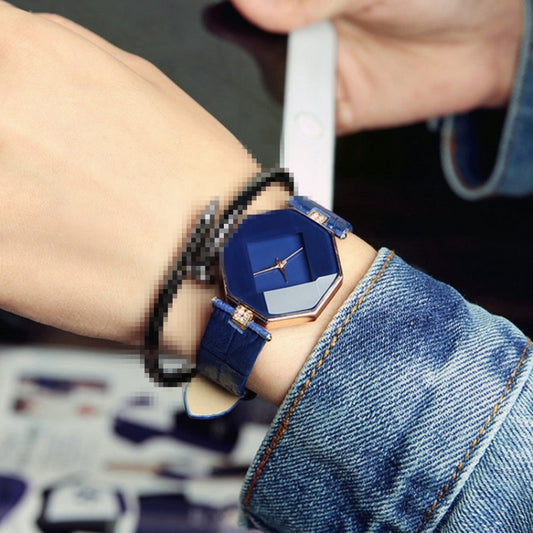 Orologio da polso al quarzo in pelle con geometria con taglio a gemma, orologio alla moda per donna