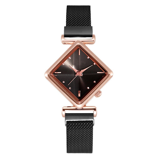 2 orologi da donna al quarzo con quadrante con diamanti, Black, Red + Bracelet