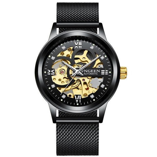 FNGEEN 6018 Orologio meccanico automatico da uomo Orologio cavo a doppia faccia con diamante luminoso impermeabile