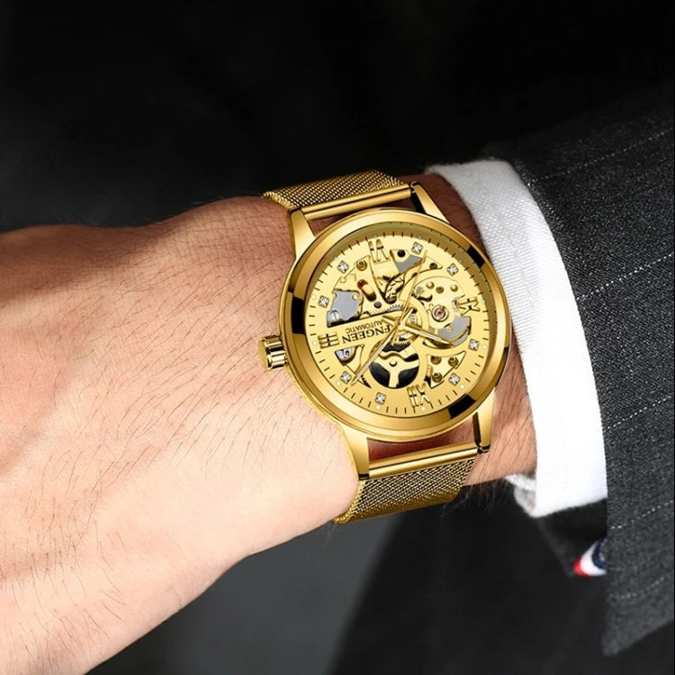FNGEEN 6018 Orologio meccanico automatico da uomo Orologio cavo a doppia faccia con diamante luminoso impermeabile