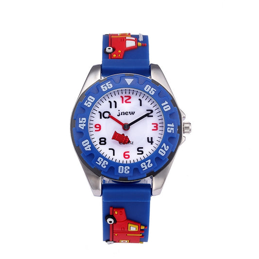 JNEW 6811-20076 Orologio al quarzo con cinturino in silicone per camion dei pompieri 3D impermeabile per bambini, JNEW 6811-20076