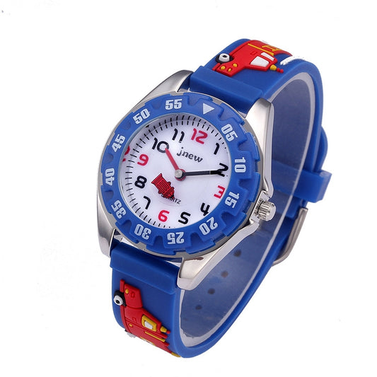JNEW 6811-20076 Orologio al quarzo con cinturino in silicone per camion dei pompieri 3D impermeabile per bambini, JNEW 6811-20076