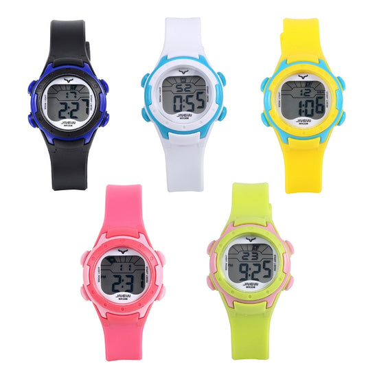 JNEW Orologio elettronico sportivo impermeabile con retroilluminazione colorata multifunzione per bambini, Black, White, Yellow, Rose Red, Fluorescent Green