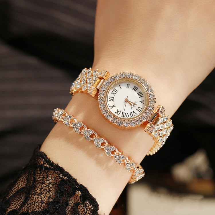 Orologio al quarzo da donna con diamanti modello romano alla moda, Gold, Silver, Rose Gold, Gold+Bracelet, Silver+Bracelet, Rose Gold+Bracelet