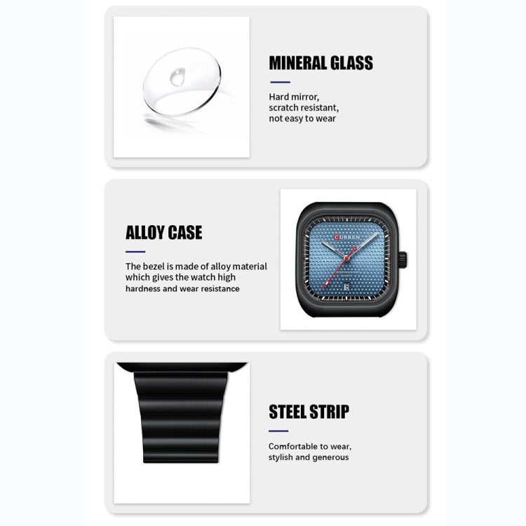 Curren 8460 Orologio al Quarzo da Uomo Casual con Cinturino a Rete - Quadrante Quadrato e Resistente all'Acqua
