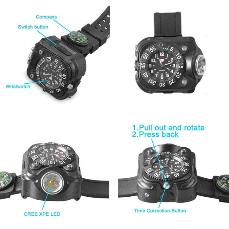 Orologio Multifunzionale con Torcia LED e Bussola – Impermeabile IPX7, 5 Modalità di Luminosità, Cinturino Regolabile, Perfetto per Escursioni e Attività Outdoor