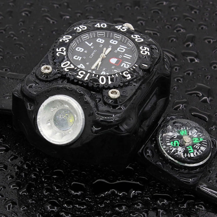 Orologio Multifunzionale con Torcia LED e Bussola – Impermeabile IPX7, 5 Modalità di Luminosità, Cinturino Regolabile, Perfetto per Escursioni e Attività Outdoor