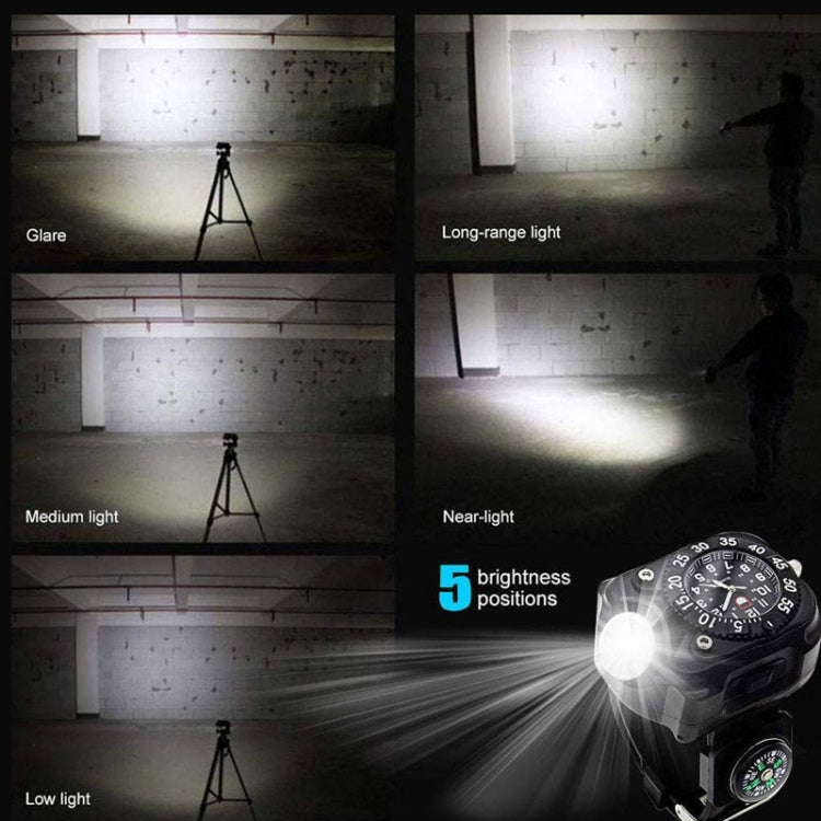 Orologio Multifunzionale con Torcia LED e Bussola – Impermeabile IPX7, 5 Modalità di Luminosità, Cinturino Regolabile, Perfetto per Escursioni e Attività Outdoor
