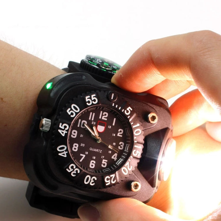 Orologio Multifunzionale con Torcia LED e Bussola – Impermeabile IPX7, 5 Modalità di Luminosità, Cinturino Regolabile, Perfetto per Escursioni e Attività Outdoor
